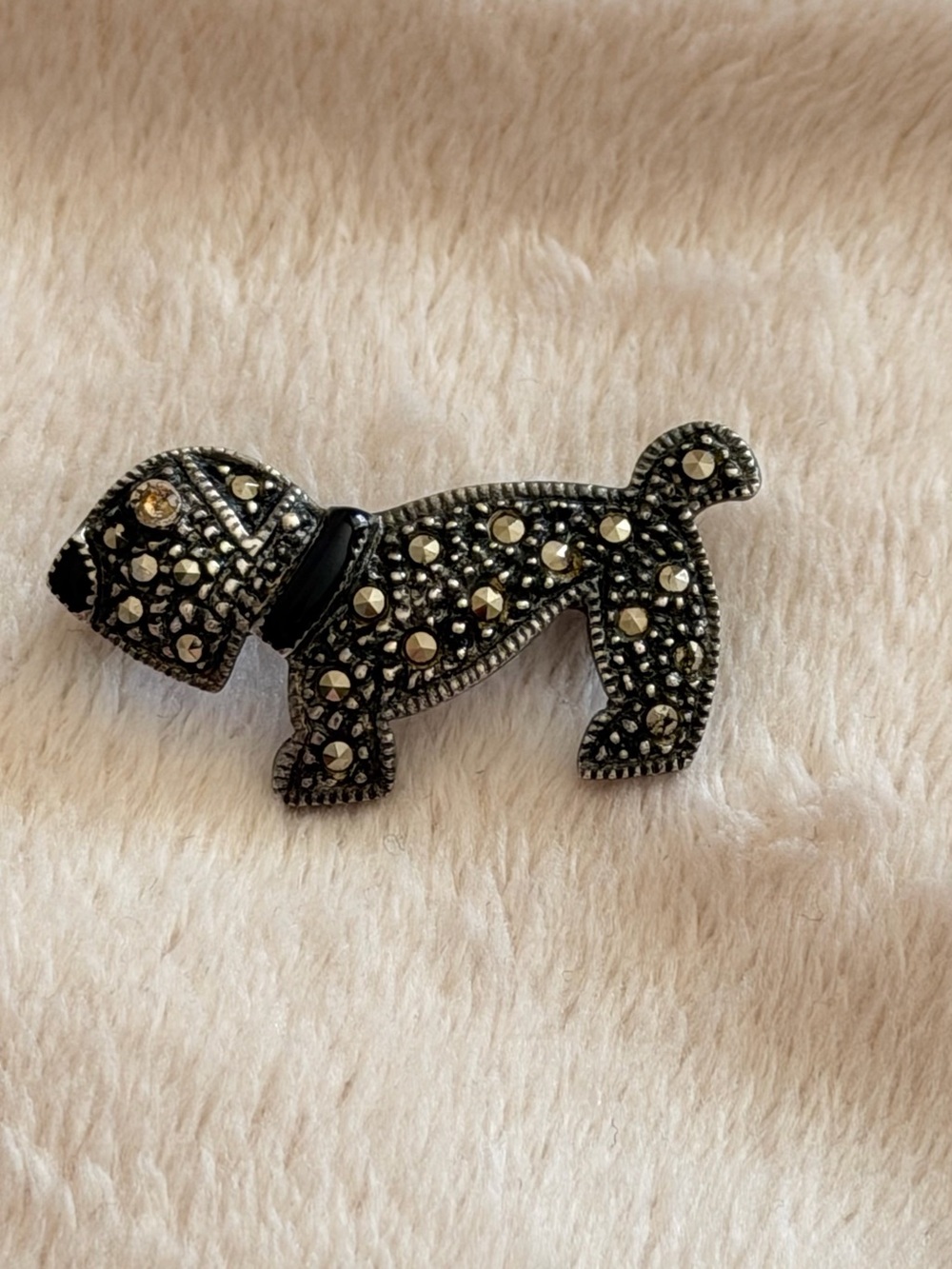 Designer HBC 925 Sterling Silver & Marcasites Small Dog Brooch